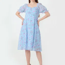 Zink London Blue Printed A-Line Dress image 4