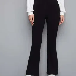 Broadstar Black Flared Fit High Rise Trousers-picture-22