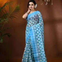 Desh Bidesh Turquoise Cotton Printed Saree image 4