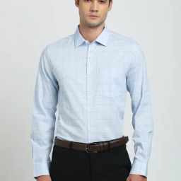 Turtle Light Blue Cotton Slim Fit Checks Shirt-picture-17