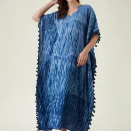 The Kaftan Company Blue Printed Kaftan Nighty-picture-30