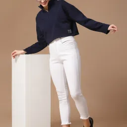 KASSUALLY Navy Cotton Relaxed Fit Crop Sweatshirt image 4