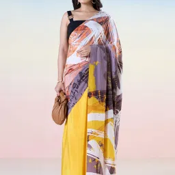 navyasa by liva Mustard Printed Saree With Unstitched Blouse image 4