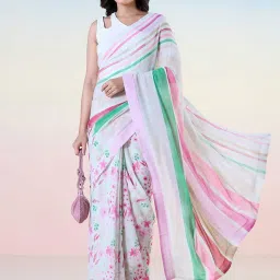 navyasa by liva Multicolored Printed Saree With Unstitched Blouse image 4