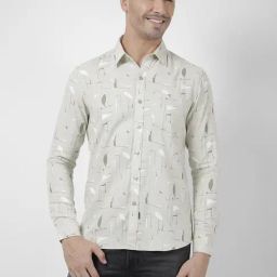 Numero Uno Green Cotton Slim Fit Abstract Shirt-picture-0