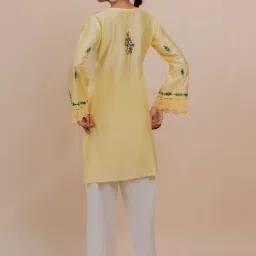 House of Kari Falak Kashmiri In Yellow Chanderi Silk With Aari Long Kurta image 4