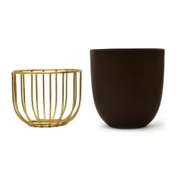 @home Nilkamal Brown & Gold Iron Jali Planter image 4