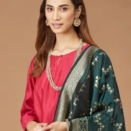 Fabindia Green Woven Pattern Dupatta image 4