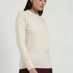 Fablestreet Off White Acrylic Solid Sweater image 3