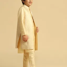 KISAH Boys Beige Woven Kurta Jacket Pyjama Set image 4