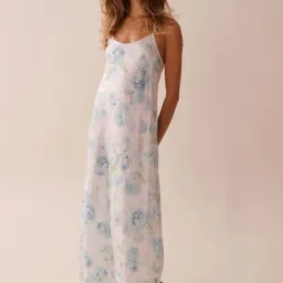 La Vie En Rose Blue Regular Fit Floral Print Nighties-picture-14