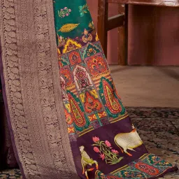 Saree Mall Green & Purple Woven Saree With Unstitched Blouse image 4