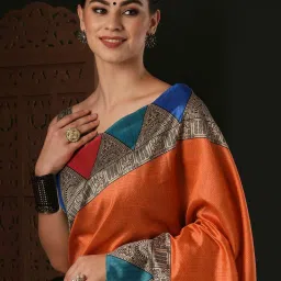 Saree Mall Orange Silk Printed Saree With Unstitched Blouse image 4
