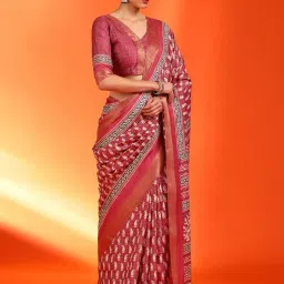 Saree Mall Pink Printed Saree With Unstitched Blouse image 4