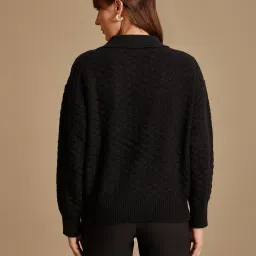 Kazo Black Polyester Relaxed Fit Textured Sweaters image 4