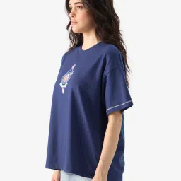 The Souled Store Navy Blue Loose fit Cotton Print T-shirts image 4
