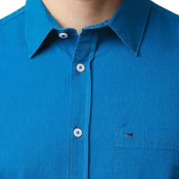 Basics Deep Water Blue Cotton Slim Fit Self Pattern Shirt image 4
