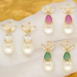 Sri Jagdamba Pearls Dealer Hansin Set Of 3 Beaded Drop Earrings-picture-15