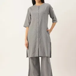 Clt.s Grey Cotton Striped Kurta Palazzo Set image 4