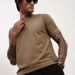 showoffff Showoff Olive Cotton Slim Fit Henley T-Shirt image 4