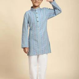 Pro-Ethic Style Developer Boys Blue Cotton Printed Full Sleeves Kurta Sets-picture-5