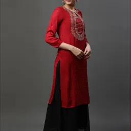 Aurelia Red Regular Fit Geometric Kurta image 4