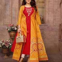 Rangita Mustard & Red Printed Kurta image 4