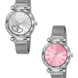 CSAMON Women Set Of 2 Bracelet Style Analogue Watch GR_103_Pink_Roman_Silver Maganet-picture-29