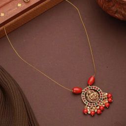 Saraf RS Jewellery Gold Statement Beaded Lakshmiji Minimal Invisible Necklace-picture-6
