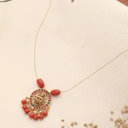 Saraf RS Jewellery Gold Statement Beaded Lakshmiji Minimal Invisible Necklace image 3