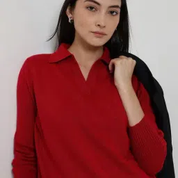 Fablestreet Red Acrylic Solid Sweater image 4