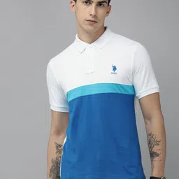 U.S. Polo Assn. Colourblocked & Embroidered Polo Collar Pure Cotton Slim Fit T-shirt-picture-26