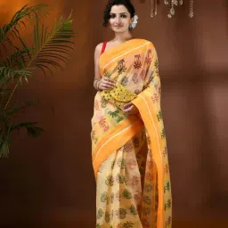 Desh Bidesh Yellow Cotton Printed Saree image 3