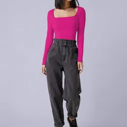 Maheshvi Women Square Neck Long Sleeves Fitted Casual Top image 3