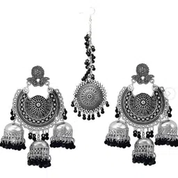 Nermosa Silver-Plated Oxidised & Beaded Jewellery Set image 3