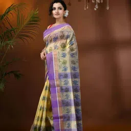 Desh Bidesh Purple & Yellow Cotton Printed Saree image 5