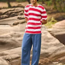 Dash and Dot Men Sinker Line Tee Relaxed Horizontal Stripes Striped Casual Shirt image 4