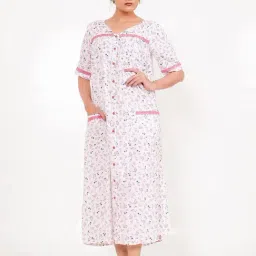 The Kaftan Company White Regular Fit Floral Nightdress-image-16