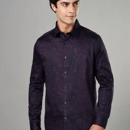Byford By Pantaloons Blue Cotton Slim Fit Printed Shirt-image-66