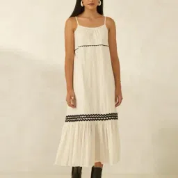 VIRGIO White Flared Fit Solid Dress-image-62