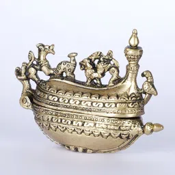 Exotic India Textured Brass Ship Shape Sindoor Dani image 3