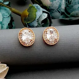 MEIRA JEWELLERY Rose Gold Plated Artificial Stones Studded Oval Shaped Studs-picture-12