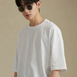 SMAN Men Solid Drop-Shoulder Sleeves T-shirt image 3