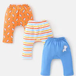 Babyhug Cotton Knit Full Length Diaper Pants With Zebra Print Pack Of 3 - White Orange & Blue-picture-22