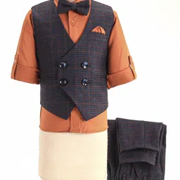Robo Fry Woven Full Sleeves Three Piece Party Suit With Bow - Maroon-picture-28