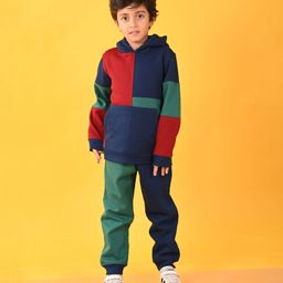 Anthrilo Full Sleeves Color Blocked Fleece Hoodie Jogger Set - Navy Blue-picture-32