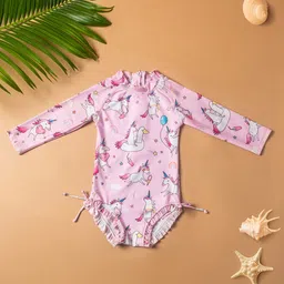 Baby Moo Full Sleeves Unicorn  Printed  Swimsuit  -  Pink-picture-18