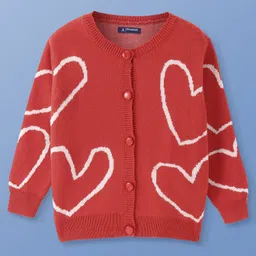 Pine Kids Knit Full Sleeves Front Open Sweater with Heart Design - Coral-picture-23