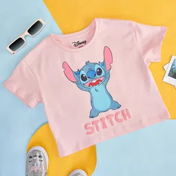 Pantaloons Junior Cotton Disney Lilo & Stitch Featuring Half Sleeves Character Printed Tee - Pink-picture-22