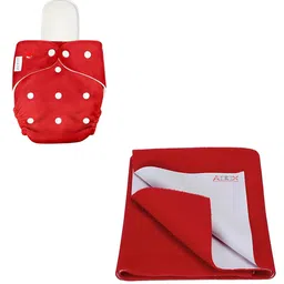 AEREX Reusable Baby Cloth Diapers for 6 Months to 3 Years with White Insert Pad & Anti-Piling Fleece Extra Absorbent Instant Baby Dry Sheet Leak Proof Washable Diaper Baby Bed Protector 50x70cm (Red)-image-54
